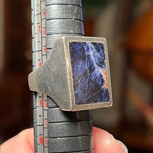 VTG Modernist PIM Mexico Blue Sodalite Sterling Silver Statement Signet Ring